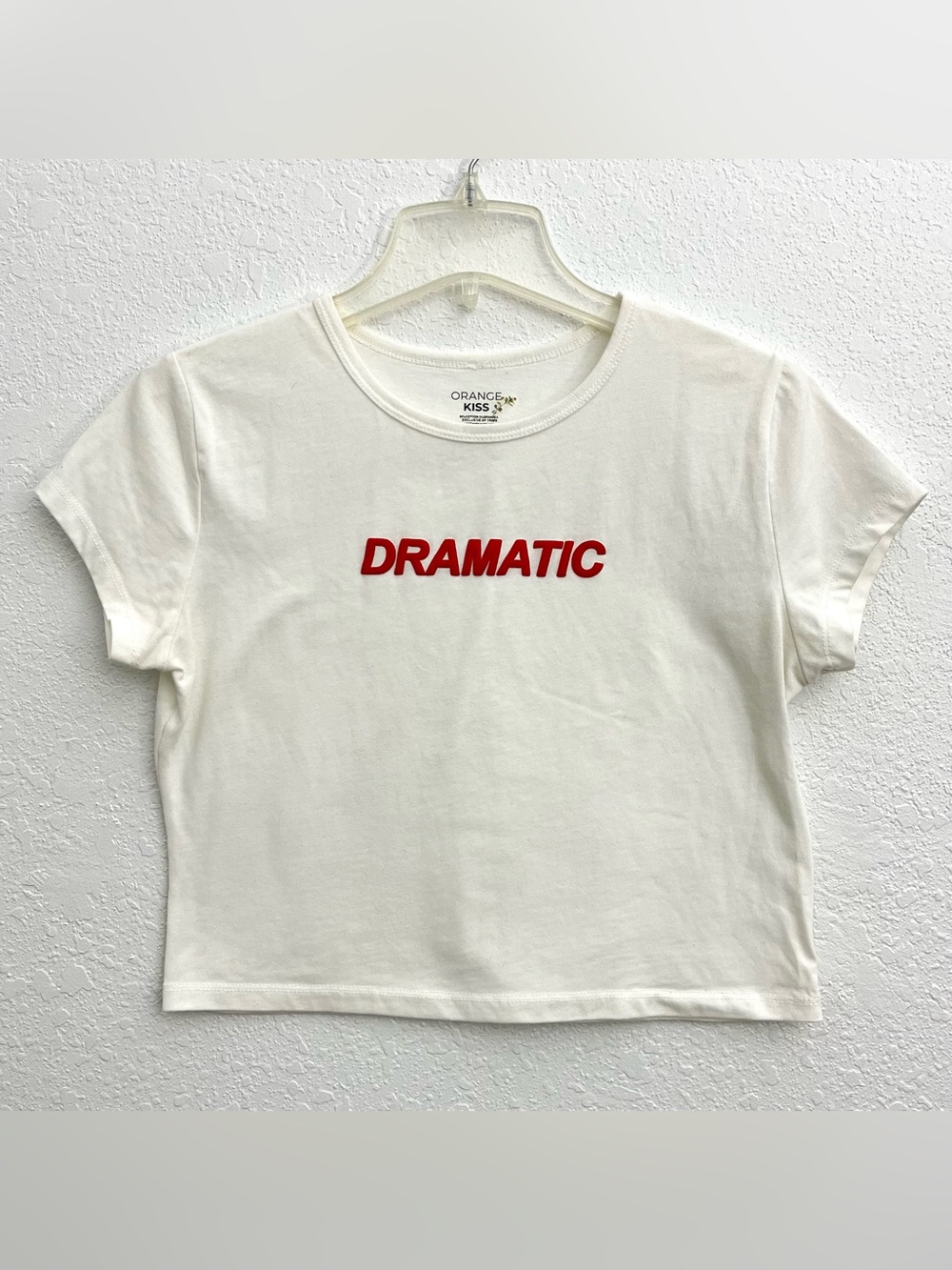 'Dramatic' White Crop Top Large Cotton T-shirt